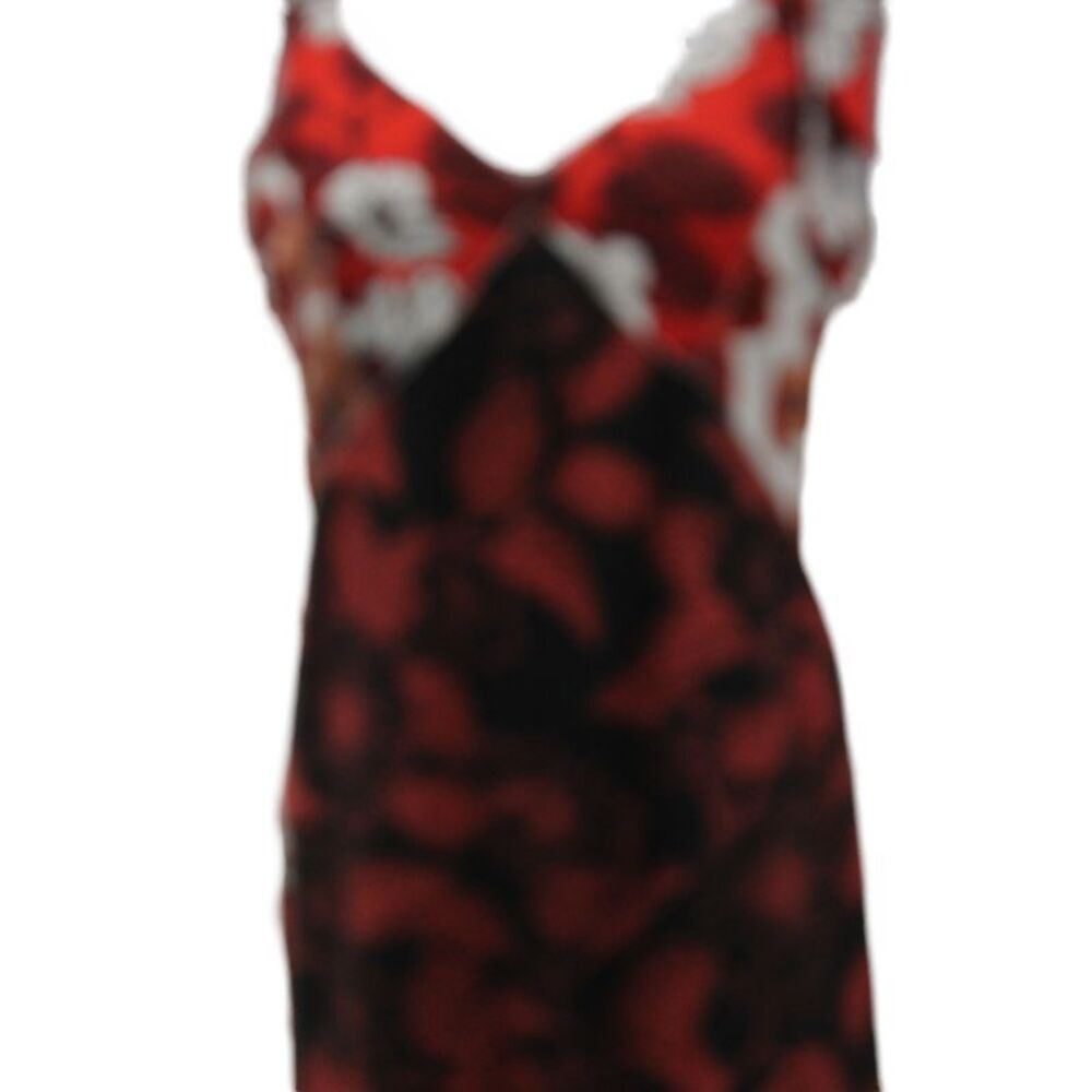 Warm Women Black Floral Slip Dress V Neck Sleeveless Mid Calf Size 2